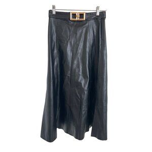 Zara Black Faux Leather Belted Skirt